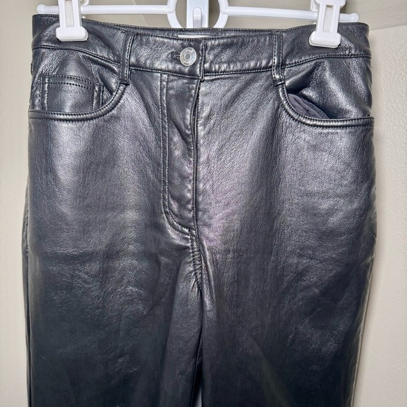 Aritzia Wilfred Women's Size 0 High Waisted Vegan Leather Black Straight Pants - Picture 2 of 5